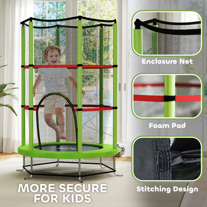 Kids Trampoline, with Enclosure Net, Steel Frame, for Ages 3-6 Years - Green / Blue
