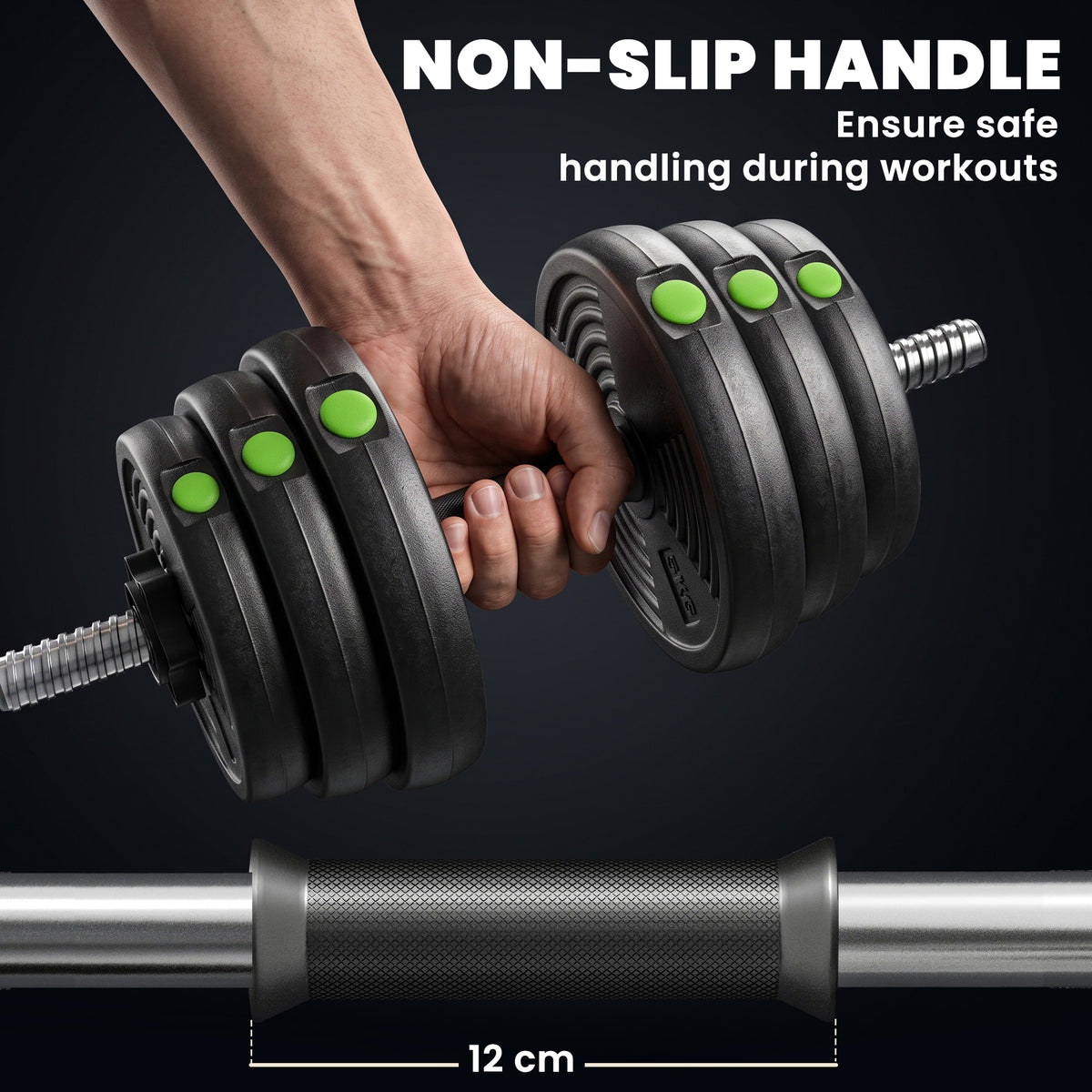 SPORTNOW 2-in-1 Adjustable Barbell & Dumbbell Set | Black & Green | 16 Weight Plates | 2.5kg 2kg 1.5kg 1.25kg | Barbell 105cm | Non-Slip Grips | Plastic-Coated | Home Gym Strength Training