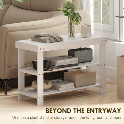 Two Shelf Bamboo Shoe Storage Bench - White