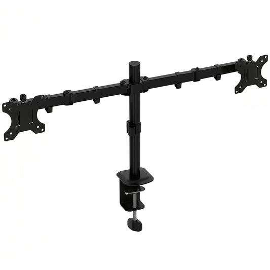 Dual Monitor Stand | 2 Screens up to 32 Inch | Height Adjustable, Tilt, Swivel & 360° Rotation | 20kg Capacity | Black Steel