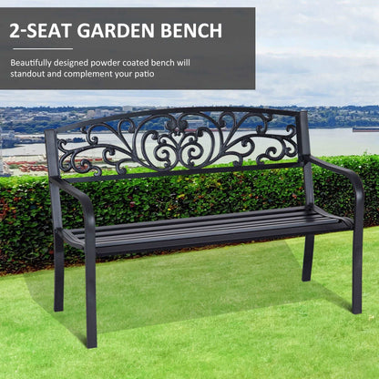 Outsunny 2 Seater Metal Garden Park Bench Porch Outdoor Furniture Patio Chair Seat Black
