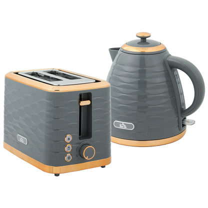 3000W 1.7L Rapid Boil Kettle & 2 Slice Toaster, Kettle and Toaster Set with 7 Browning Controls and Crumb Tray, Grey / Black