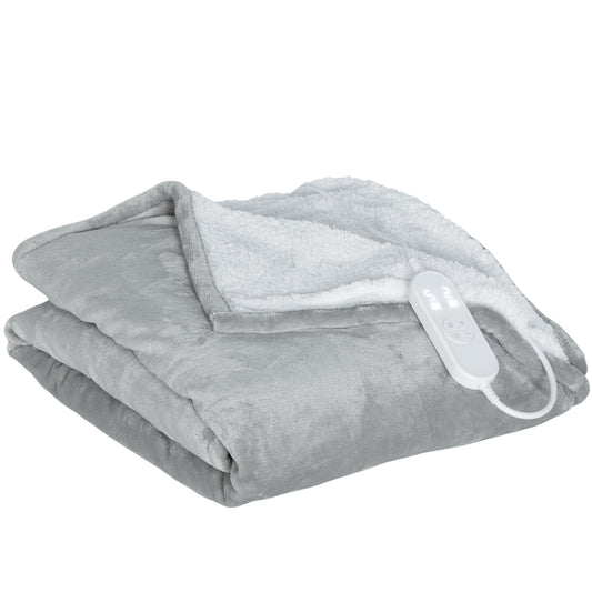 Heated Blanket 180 x 130cm, Electric Throw Blanket with 10 Heat Levels and 10H Timer, Machine Washable Flannel and Cotton Velvet with Overheat Protection, Grey
