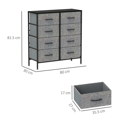Fabric Chest of Drawers, Storage Bedroom Dresser with 8 Fabric Drawers, Steel Frame and Wooden Top for Nursery, Living Room, Hallway, Black