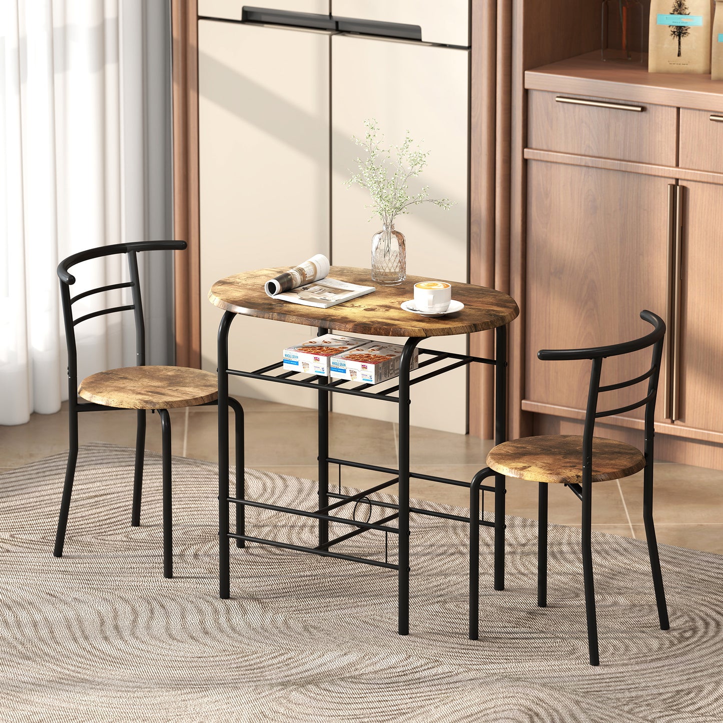 Three-Piece Compact Small Space Dining Set - Rustic Brown