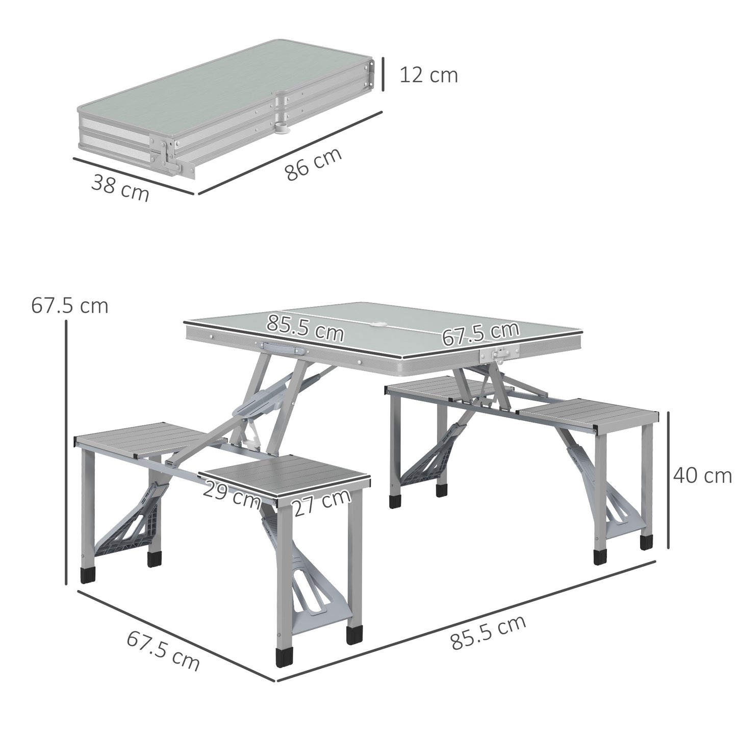 Outsunny Folding Picnic Camping Table with 4 Seats and Umbrella Hole - Grey