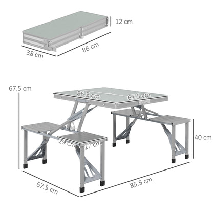 Outsunny Folding Picnic Camping Table with 4 Seats and Umbrella Hole - Grey