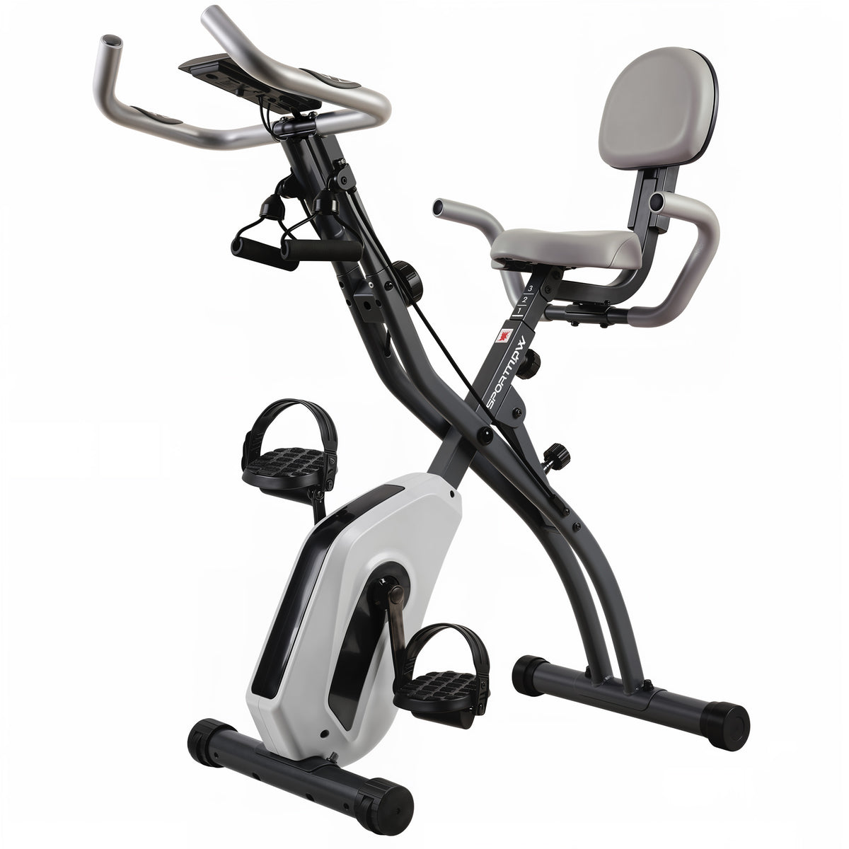 4-in-1 Folding Exercise Bike | Upright & Recumbent | Resistance Bands | Bluetooth App Compatible | 8-Level Magnetic Resistance | 40dB | LCD Display | Folds to 53.5x48x135cm | 120kg | Grey