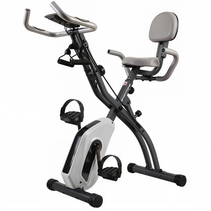 4-in-1 Folding Exercise Bike | Upright & Recumbent | Resistance Bands | Bluetooth App Compatible | 8-Level Magnetic Resistance | 40dB | LCD Display | Folds to 53.5x48x135cm | 120kg | Grey