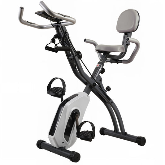 4-in-1 Folding Exercise Bike | Upright & Recumbent | Resistance Bands | Bluetooth App Compatible | 8-Level Magnetic Resistance | 40dB | LCD Display | Folds to 53.5x48x135cm | 120kg | Grey