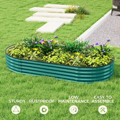 Flexible Galvanised Steel Raised Garden Bed | Safety Rubber Edging | Open Bottom | Configurable Round Oval or Oblong | 180x90x30cm | For Flowers Herbs & Succulents | Light Green