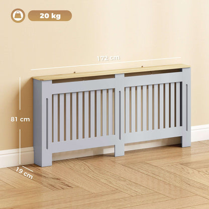 MDF Radiator Cover | Slatted Line Grill Design | Display Top | Wall Mountable | Fittings Included | 13kg | 172x19x81cm | Grey
