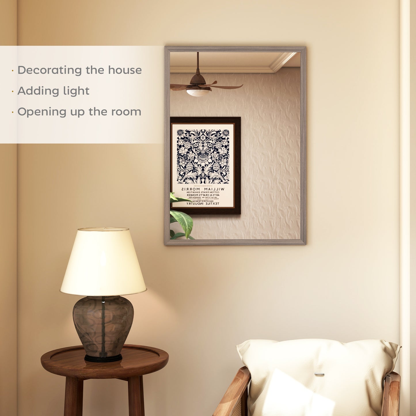 Rectangle Wall Mirror | Grey Wood Effect Frame | 50 x 70 cm
