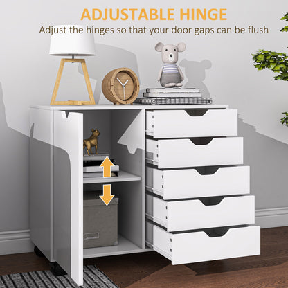 Mobile Filing Cabinet with 5 Drawers, Door and Adjustable Shelf, Rolling File Cabinet, Printer Table for Study