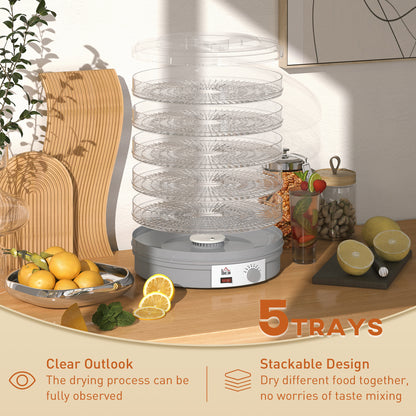 5 Tier Food Dehydrator, 245W Food Dryer Machine with Adjustable Temperature Control for Drying Fruit, Meat, Vegetable, Jerky and Pet Treat, Grey