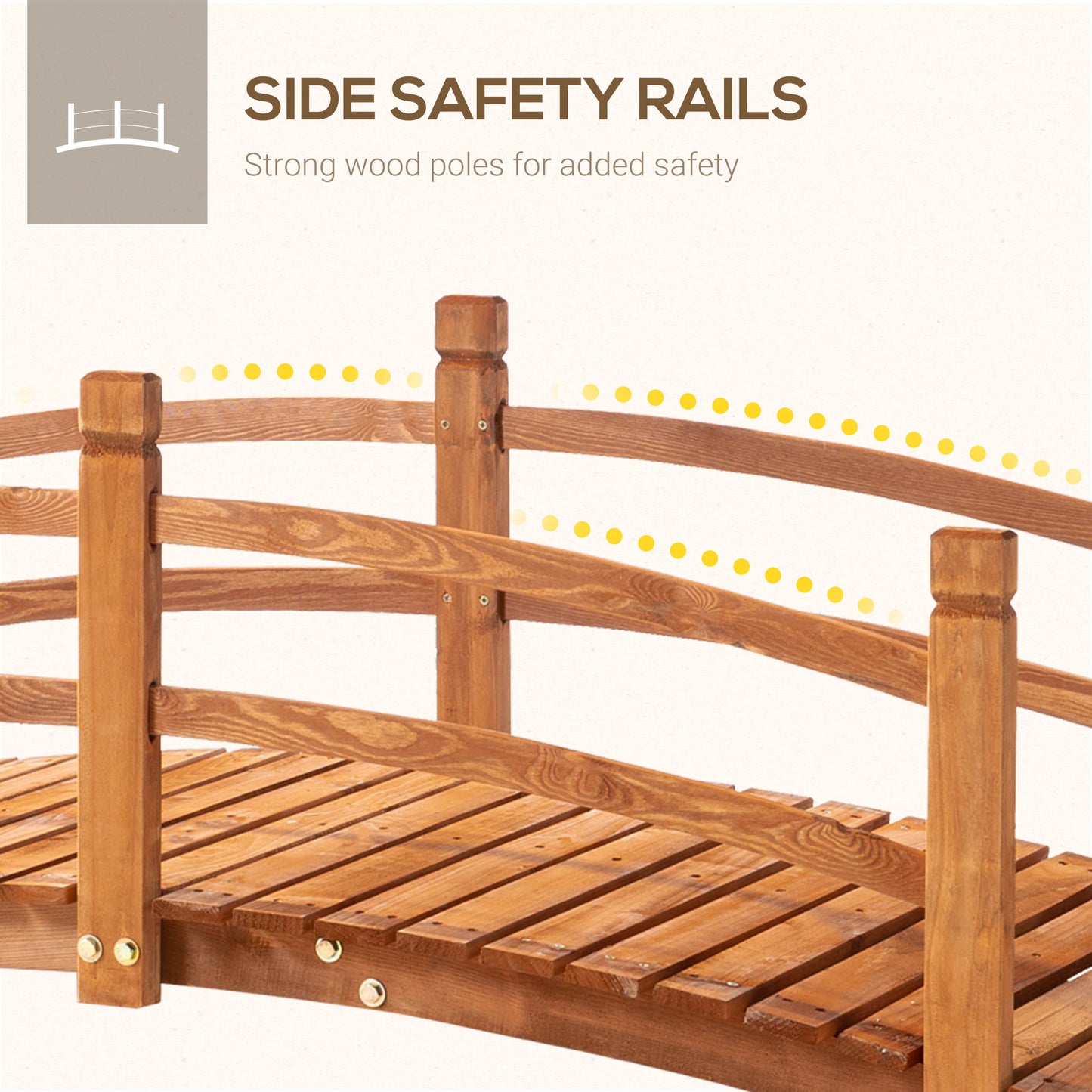 Outsunny 6FT Wooden Garden Bridge with Safety Railings, Classic Arc Footbridge for Stream Pond Walkway, Orange