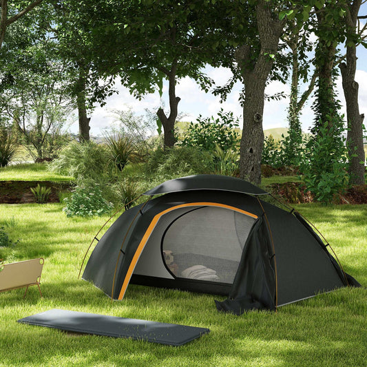 Outsunny Camping Dome Tent W/ Self Inflatable Mattress, 1 Person, Removable Rainfly, 2000mm Waterproof, Portable W/ Bags for Fishing Hiking