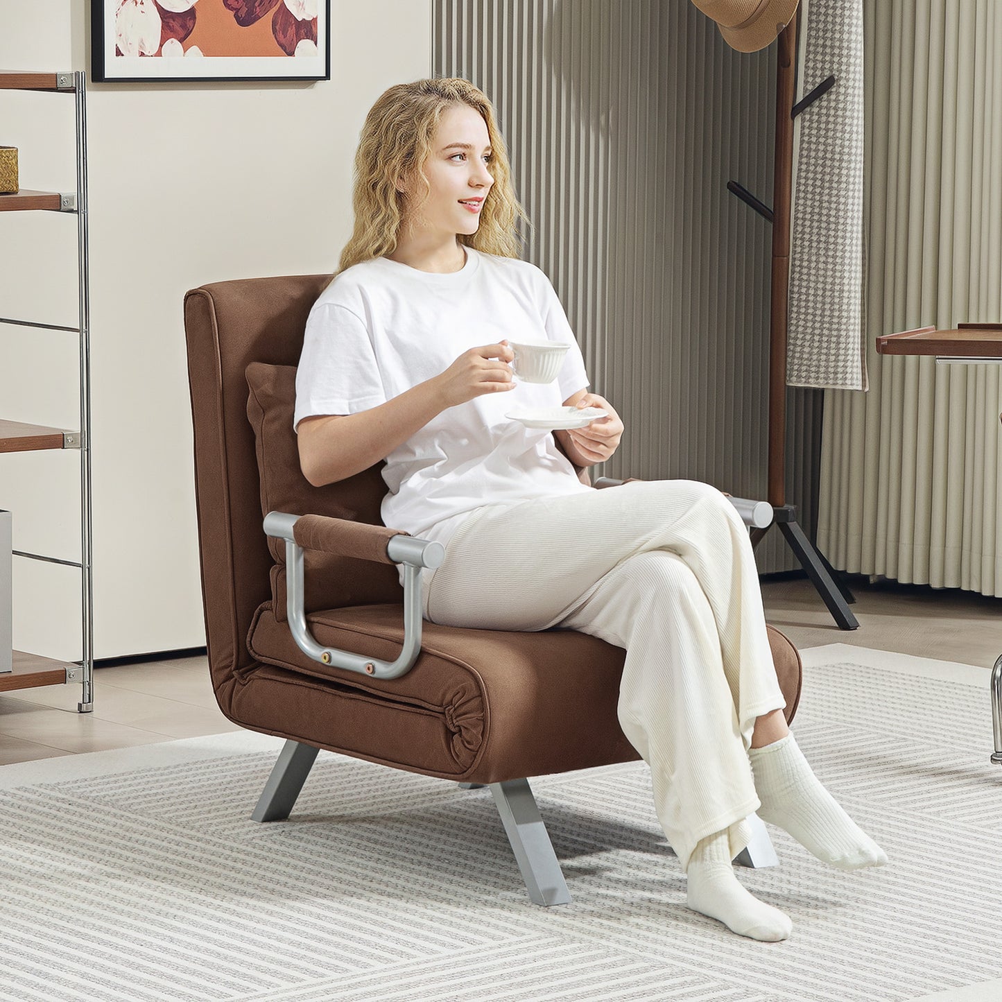 4-in-1 Faux Suede Chair Bed - Coffee