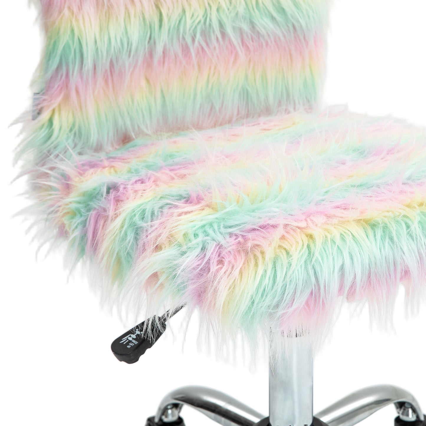 Armless Computer Desk Chair, Fluffy Fabric Swivel Office Chair, Makeup Vanity Chair with Height Adjustable, Wheels, Unicorn Tone