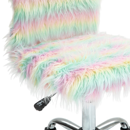 Armless Computer Desk Chair, Fluffy Fabric Swivel Office Chair, Makeup Vanity Chair with Height Adjustable, Wheels, Unicorn Tone