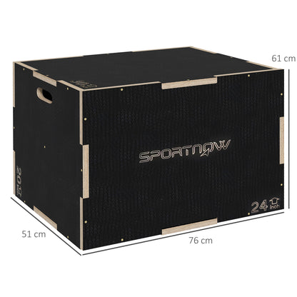 SPORTNOW 3-in-1 Wooden Plyo Box, Anti-Slip Plyometric Jump Platform, Step up Exercise Box with Handle Openings for Home Gym Workout Training, 51/61/76cm