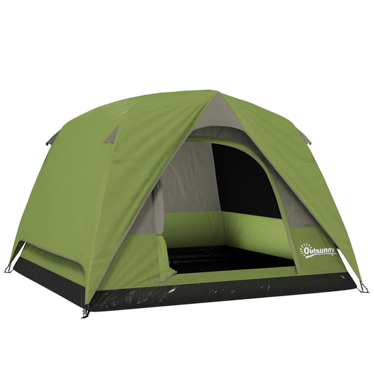 3-4 Person Camping Tent, Easy Set Up Waterproof Dome Tent with Sewn-in Groundsheet, Mesh Windows, Pocket and Hook for Camping, Green & Grey