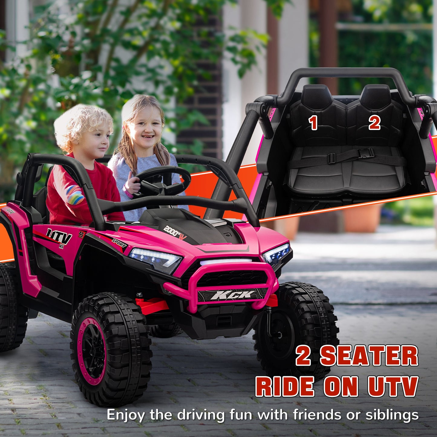 AIYAPLAY 2 Seater 24V 7AH Ride on Truck, Battery Powered Electric Ride On Car w/ Remote, Suspension, 3 Speeds - Pink / White