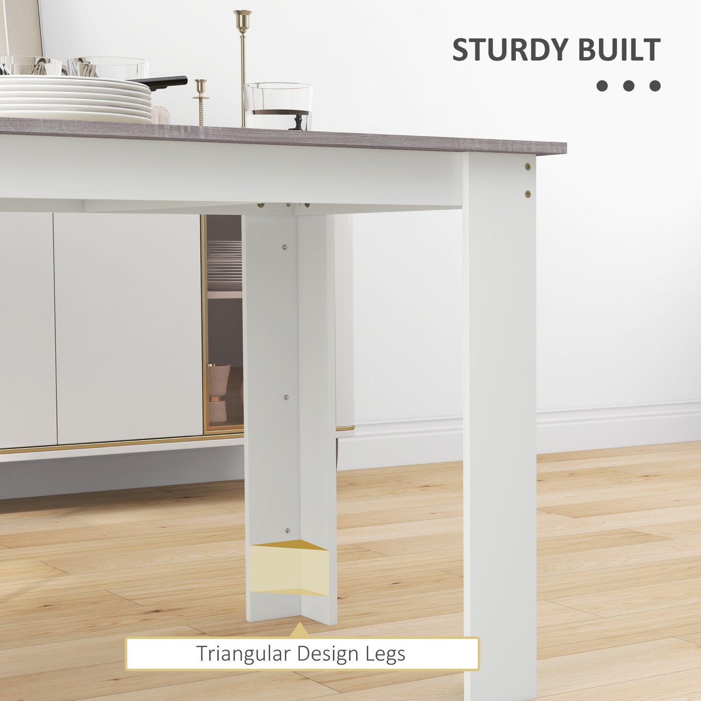Dining Table for 4-6 | Wood-Effect Melamine Top | Triangular Legs | Water-Resistant | 50kg | Grey
