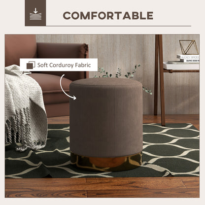 Corduroy Fabric Round Footstool, Modern Upholstered Foot Stool for Living Room, Entryway, Light Brown