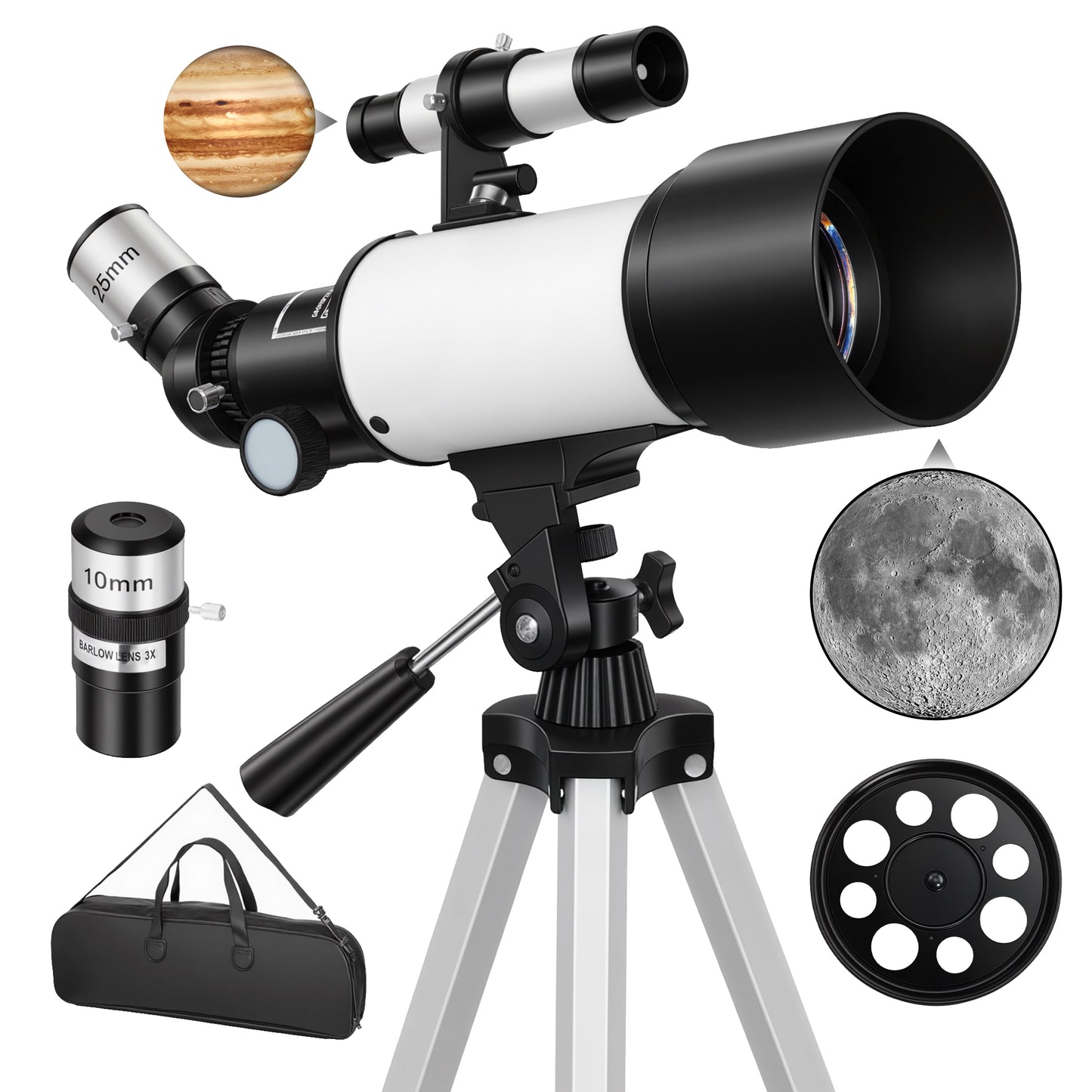 Astronomy Telescope for Adults and Beginners with 70 mm Aperture, Carry Bag, White