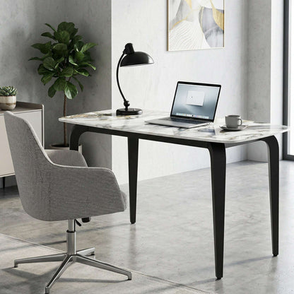 Sintered Stone Dining Table | 4 Seater | 130x70x75cm | Heat & Scratch Resistant | Stain-Resistant | Metal Legs | Adjustable Feet | White