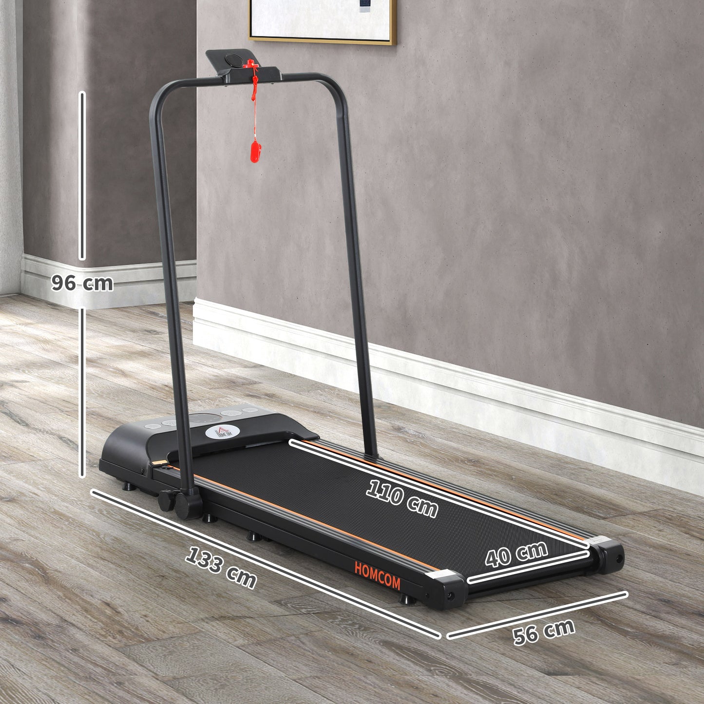 Foldable Walking Treadmill, with LED Display and Wheels, for Home, Office & Fitness Studio, Orange / Blue