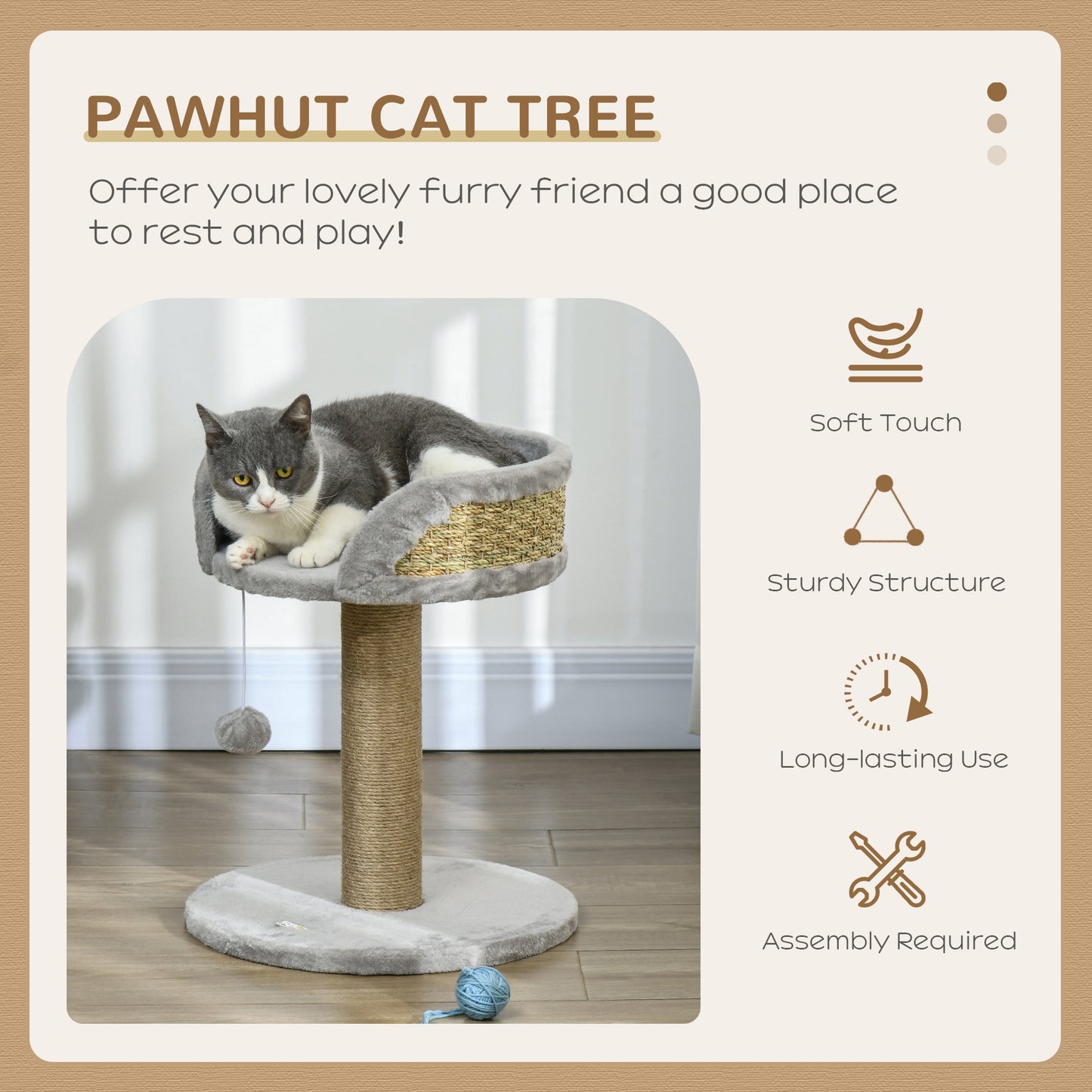 PawHut Cat Tree Tower with Scratching Posts, Grey Or White