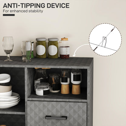 Sideboard with Adjustable Shelf, Freestanding Sideboard Storage Cabinet with Open Compartment and 2 Drawers, Grey