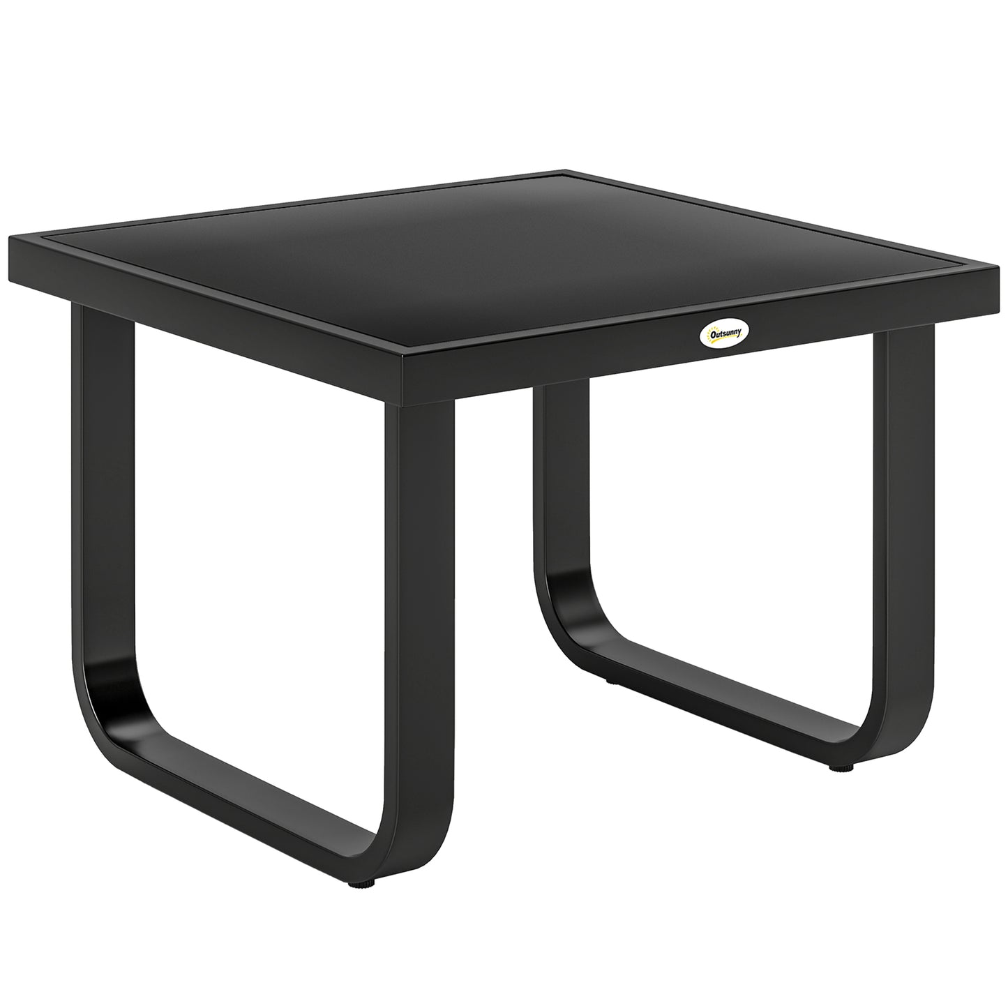 Outdoor Garden Coffee Table | Tempered Glass Top | Powder Coated Metal Frame | Adjustable Feet | 45x45x33cm | 30kg | Black