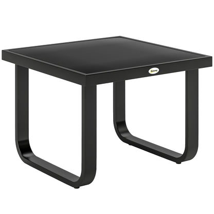 Outdoor Garden Coffee Table | Tempered Glass Top | Powder Coated Metal Frame | Adjustable Feet | 45x45x33cm | 30kg | Black