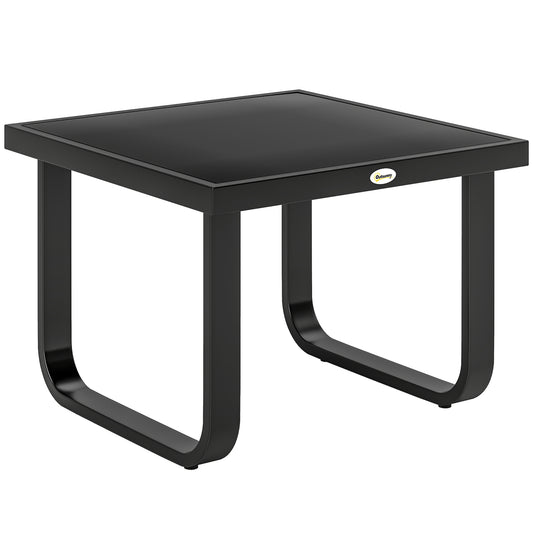 Outdoor Garden Coffee Table | Tempered Glass Top | Powder Coated Metal Frame | Adjustable Feet | 45x45x33cm | 30kg | Black