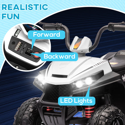 AIYAPLAY 12V Kids Electric Quad Bike w/ Spring Suspension System, Forward & Backward, LED Light, Music, MP3, White / Red