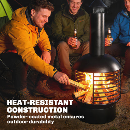 Outsunny Chimney Fire Pit, Portable Wood Burning Firepit with Poker, Charcoal Grid, Outdoor Fireplace for Garden Patio, Black