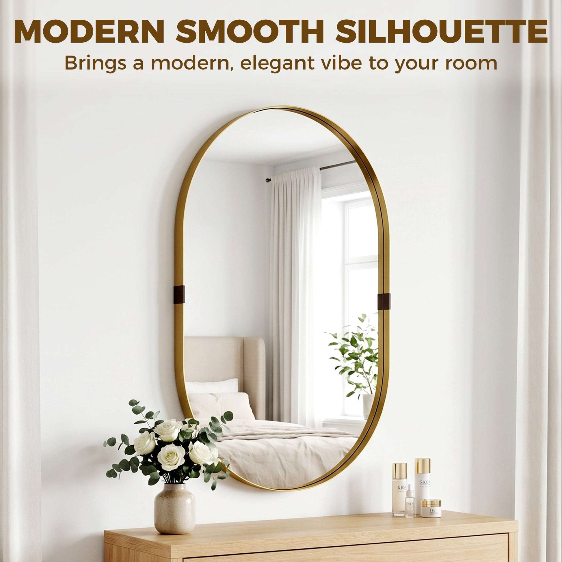 Rectangular Wall Mirror | Elevated 4cm Aluminium Alloy Frame | Shatterproof Tempered Glass | Moisture-Resistant Anodised Finish | MDF Backing | 60x90cm | Gold Tone
