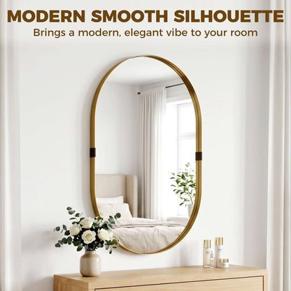 Rectangular Wall Mirror | Elevated 4cm Aluminium Alloy Frame | Shatterproof Tempered Glass | Moisture-Resistant Anodised Finish | MDF Backing | 60x90cm | Gold Tone