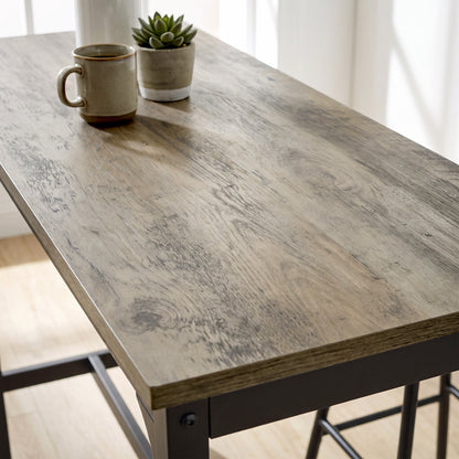 5-Piece Industrial Bar Table & Stool Set | Grey Wood Effect MDF Tops | Powder-Coated Steel Frames | Table 105x40x90cm | 4x Stools Dia30x60cm | 120kg Stool 100kg Table | Adjustable Feet | Grey / Black