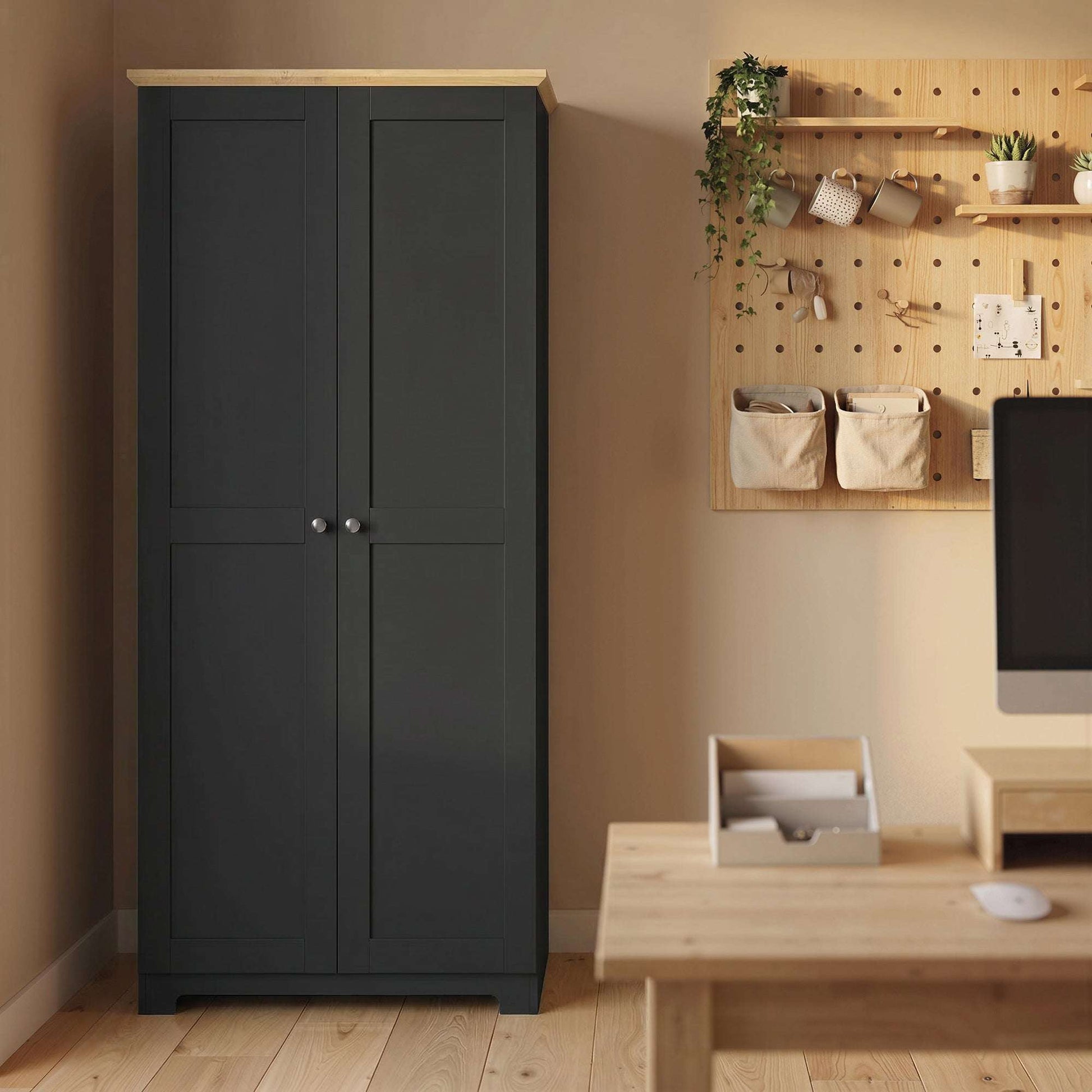Freestanding Kitchen Cupboard | 172cm | 4 Shelves | 2 Doors | Wall Fixings | 30kg per Tier | MDF | Black