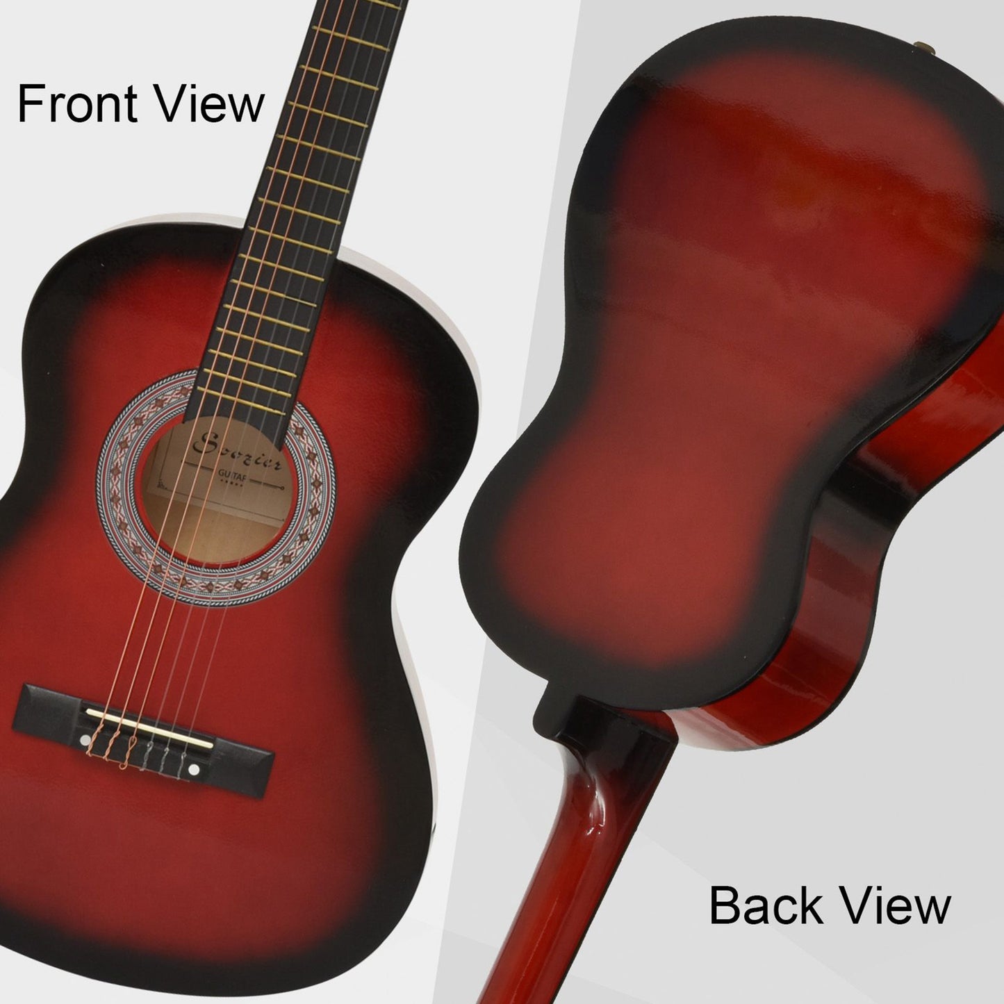36" 3/4 Beginner Acoustic Guitar Set, with Protective Case, Red
