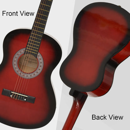 36" 3/4 Beginner Acoustic Guitar Set, with Protective Case, Red