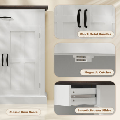 Farmhouse Sideboard with 3 cm Thick Top 2 Barn Doors - White