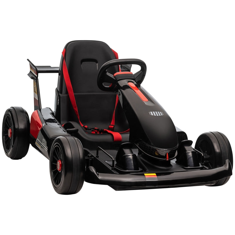 Electric Go Kart with Adjustable Footrest, Reversing Steering Wheel, Kids Ride-On Racing Go Kart with 12V Rechargeable Battery, 2 Speeds, Remote, Light Music Horn, Toy for Boys Girls