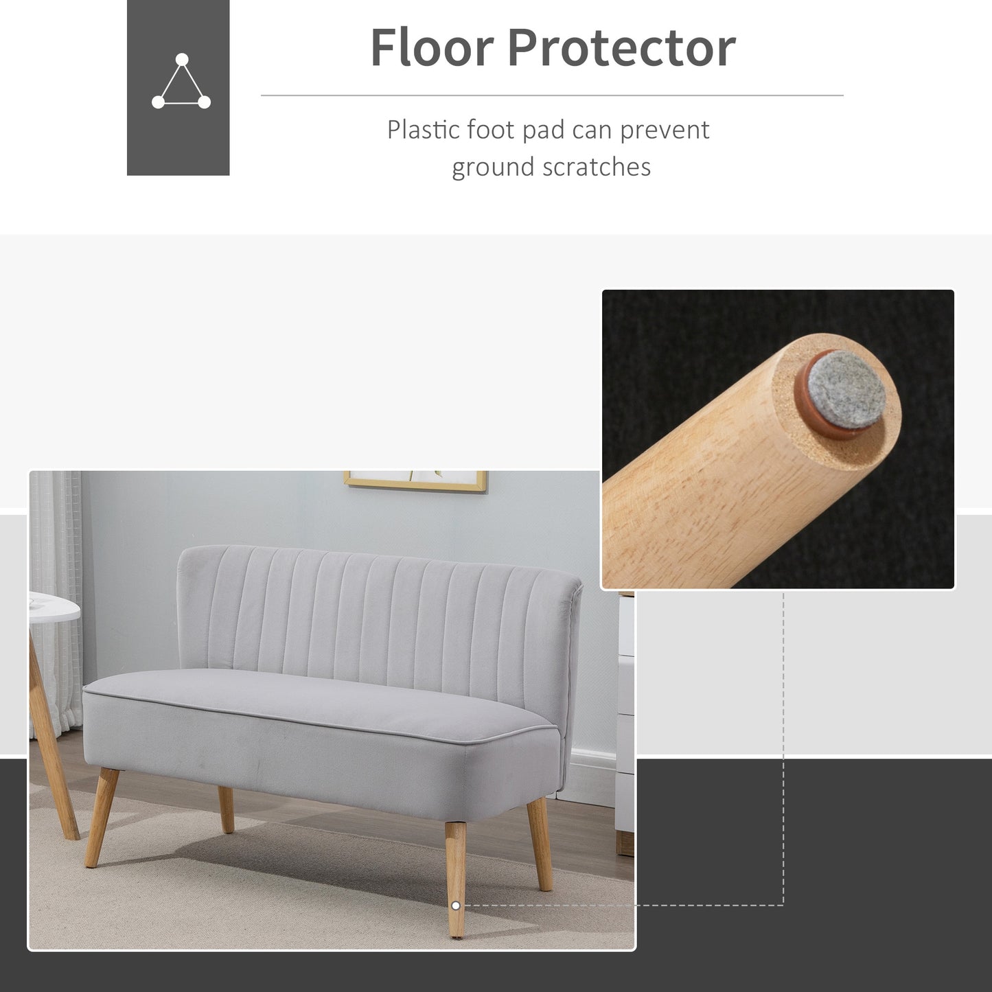 Modern Velvet Double Seat Sofa w/ Wood Frame Foam Padding Soft Comfortable Compact Couch Light Grey