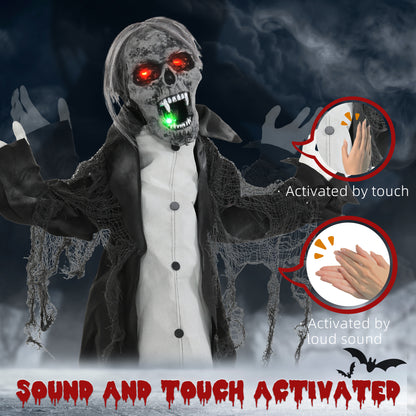 Halloween Animated Skeleton with Glowing LED Eyes and Mouth, Half-Body Halloween Decoration, Battery Operated