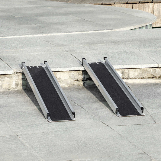 2 Piece Telescopic Wheelchair Assist Ramp, 183L x 19.5Wcm, 270kg, Folding Aluminium Door Threshold Ramps for Home, Doorways, Steps, Stairs